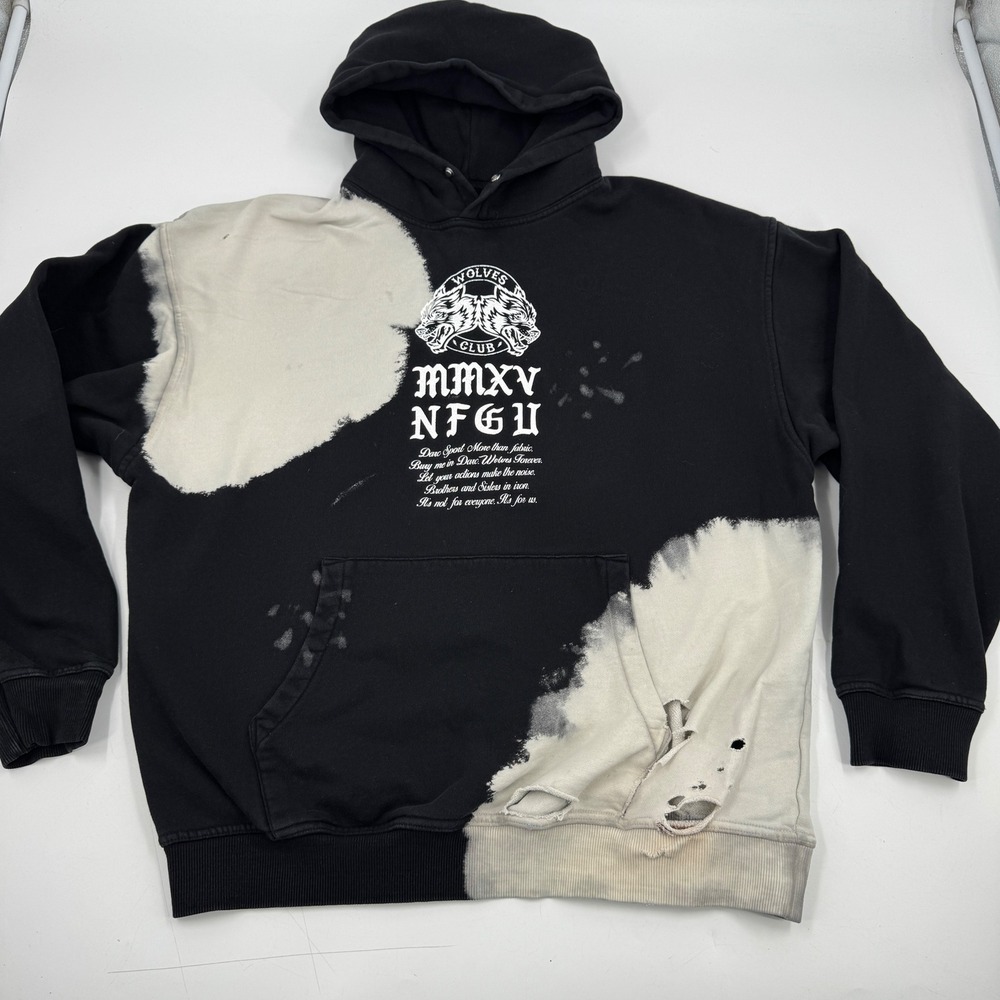 DARC Sport Wolves Club MMXV‎ NFGU Hoodie Black Bleached Distressed Size L